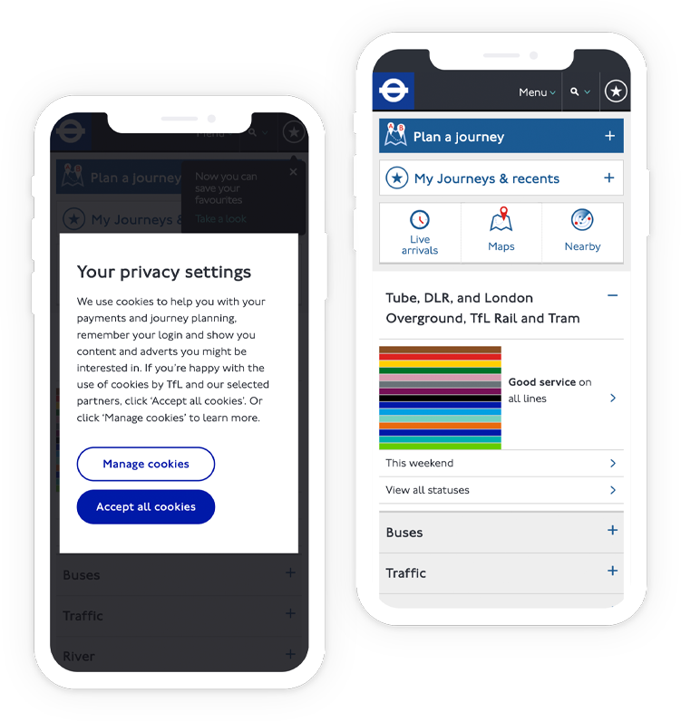 Mockups for tfl cookie management