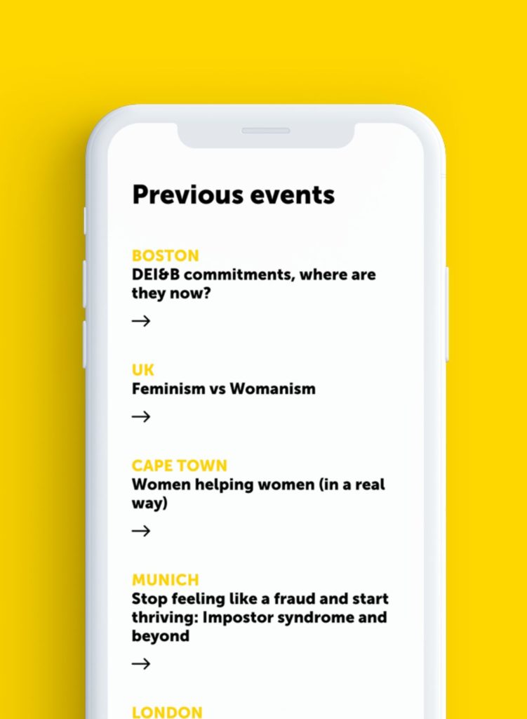 Screenshot of event listings on mobile phone.
