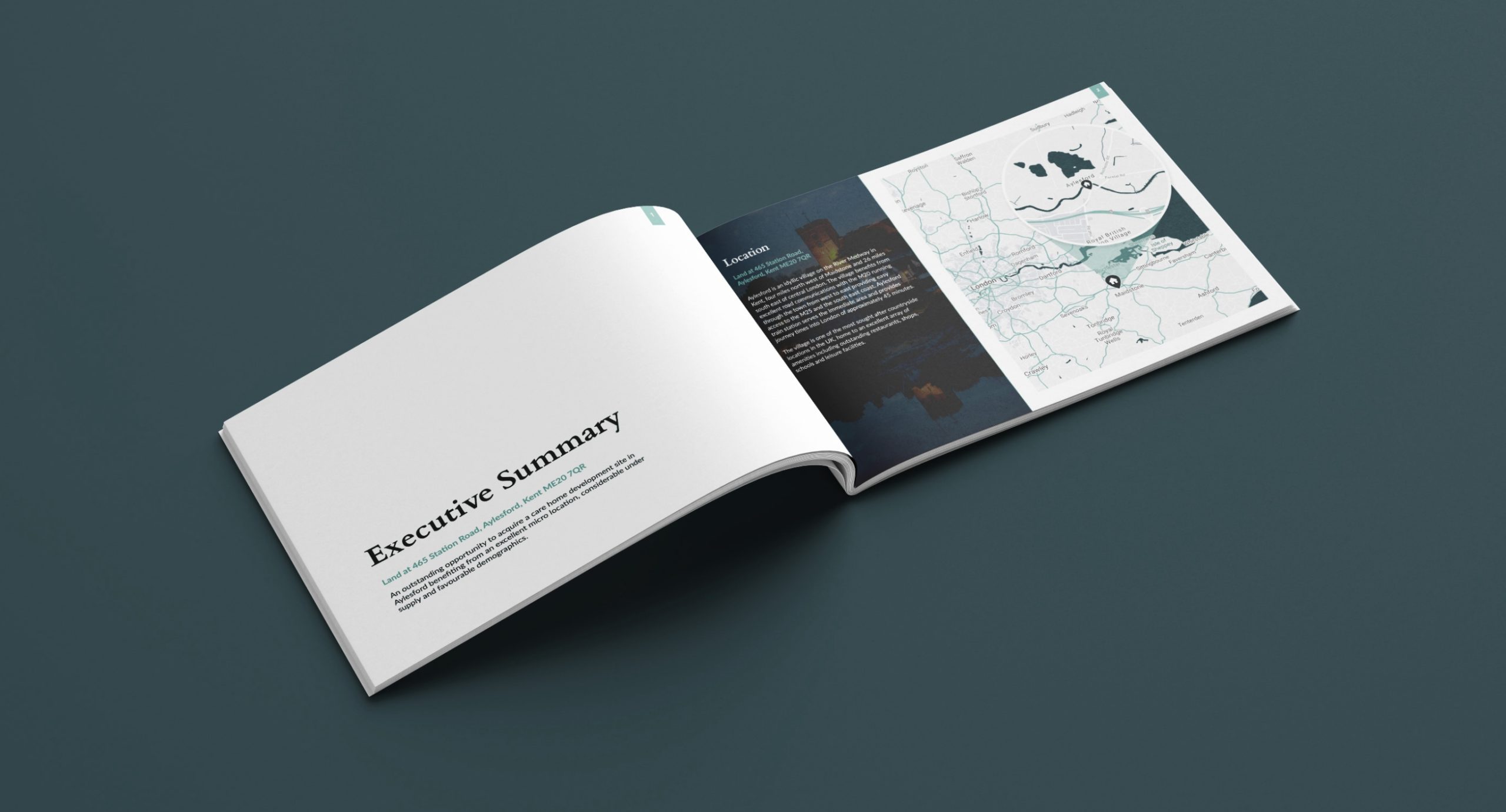 Luxurious brochure with stylised, detailed map and accompanying minimal text.
